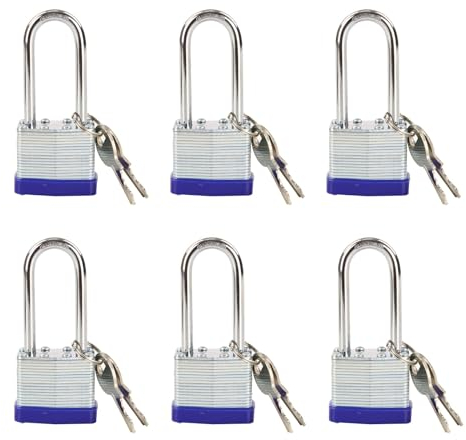 SEPOX® Lucchetto resistente con chiave simile, corpo della serratura in acciaio laminato da 40 mm, anello extra lungo da 6 cm, ideale per armadietti da palestra, capannoni, cancelli, magazzini