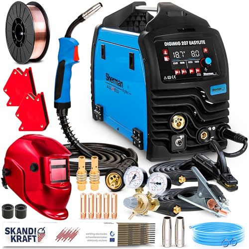 Sherman DIGIMIG 207 Easylite - Soldador Inverter Profesional con Gas y Sin Gas 200 A - Máquina de Soldar con Inductancia, 2 Rodillos - Soldadura: MIG/MAG, MMA, TIG Lift - Set Premium