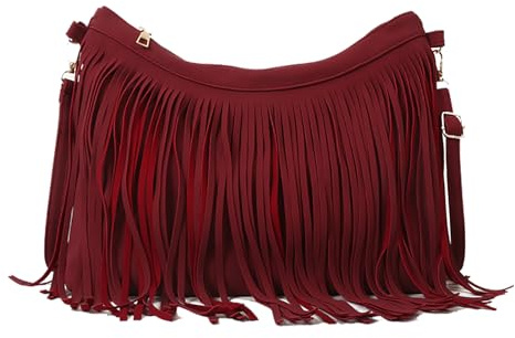 Borsa a Tracolla con Nappe, Tracolla Regolabile in Poliestere di Colore, Borsa con Frange da Donna, Versatile e Resistente, Pregiata Lavorazione Artigianale per le Donne per