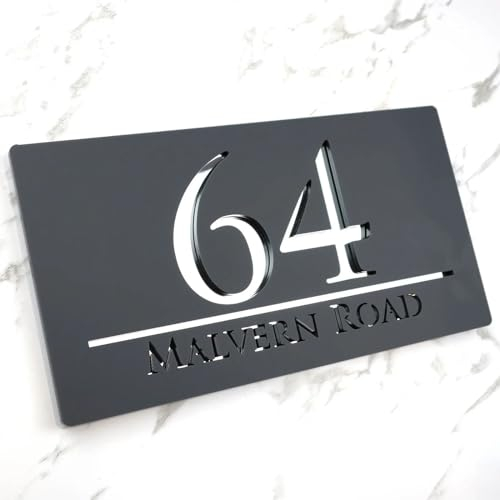 Letrero de número de casa personalizado, acrílico 3D, placa de dirección con nombre de calle, placa de número de casa para exteriores, números de casa, placas y letreros (negro y plateado)