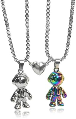 NHQZ Bff Collana dell'Amicizia Con Ciondolo Astronauta - Catena di Coppia per Regalo Laurea Compleanno Regali Amica - 2 Pezzi