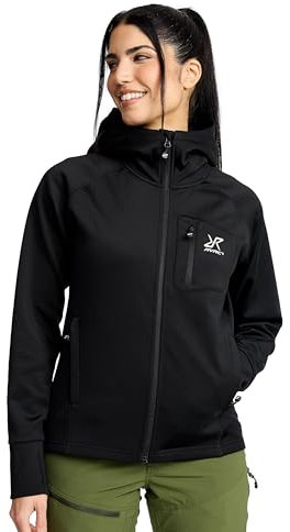 RevolutionRace Evolution Stretch Fleece Hoodie für Damen, Zip Hoodie für Wandern und Outdoor-Aktivitäten, Black, XL