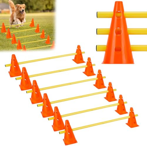 QWORK® Sports Steckhürdenset 12 Kegel + 6 Stangen Agility,23cm Höhe, 100cm Länge, Steckhürdenset für Koordinationstraining