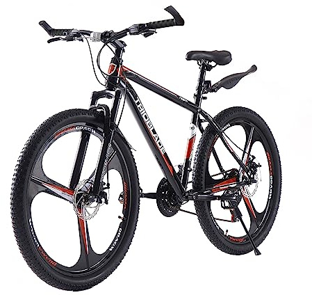 LSLIFE 27.5 Inch Mountain Bike, 21-Speed Mountain Bicycle Mens Boys Bike Disc Brakes 3 Spoke Wheels with Shock Absorber (Black & Red, 27.5 Inch)