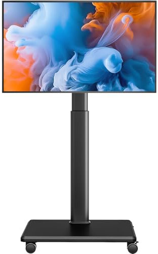 Support TV universel au sol avec roulettes, pivotant à 80 degrés réglable en hauteur pour téléviseurs LCD LED OLED de 27 à 65, supporte jusqu'à 40 kg, VESA max 400 x 400 mm
