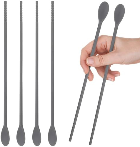 Garneck 4 Pcs Silicone Coffee Stir Spoon 11 Inch Dual Ended Drink Stirrer: Long Reusable Multipurpose Mixing Sticks for Iced Tea Cocktail Milk Formula Tumbler Kitchen Coffee Bar