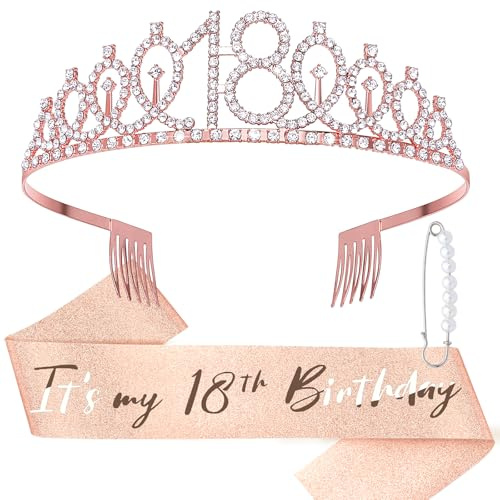 DRESHOW Couronne et Écharpe d'Anniversaire pour Femmes Couronne de Reine et Diadème en Strass Diadèmes et Écharpes d'Anniversaire pour filles Décorations d'Anniversaire Accessoires pour Cheveux