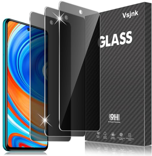 Vsjnk Privacidad Protector de Pantalla Compatible Con Xiaomi Redmi Note 9 Pro/Note 9 Pro Max/Note 9S Screen Protector,3 Piezas Cristal Templado 9H Dureza Fácil de Limpiar Sin Burbujas