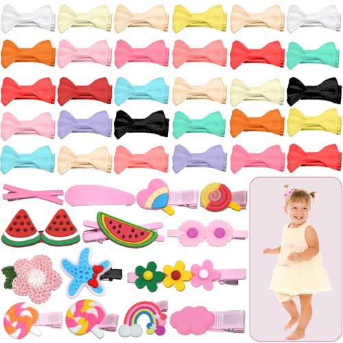 SHENSAIGO 30 Stück Haarspangen Mädchen Set, Mini Baby Haarspangen, Bow Haarschmuck Mädchen mit 14 Blume Haarspange, 1.6 Zoll / 4 cm Klein Baby Haarschmuck für Kinder Kleinkinder Säuglinge Pet