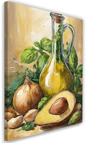 Feeby Quadro Su Tela - Quadri Camera Da Letto - Stampa su Tela - Avocado Olio d'oliva Cipolle Cibo - 30x45 cm - Decorazione per Soggiorno e Camera Da Letto