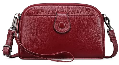 GAEKEAO Crossbody Bolsas para Mujer Pequeña bolsa de hombro de cuero genuino, Cross Body Bag con Wristlet, Top Zipper