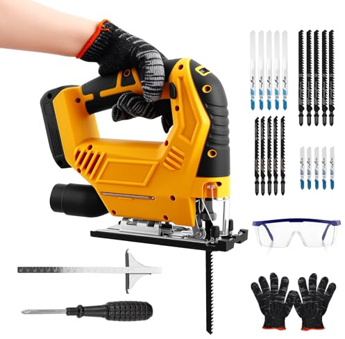 Cordless Jigsaw Compatible with Dewalt 18V 20V Battery, 45°Bevel Cutting Angle, 4 Orbital Settings & Tool Free Blade Change, 20Pcs Jigsaw Blades, Jigsaw Tool for Wood Plastic Metal Cutting