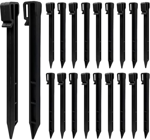 ZCLIKEU 20 stycken svarta plastankarpinnar 25 cm (10 tum) plastpinnar för gräsmattskant ankare, fast ankare för gräsmatta, gräsmattskant ankare, ogräsmatta och gränser
