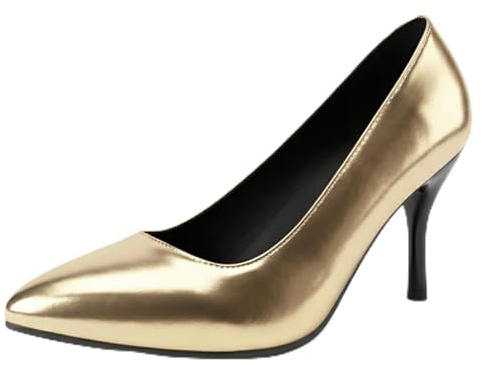 Eestfy Zapatos de Novia Metálicos Punta Afilada Tacón de Aguja Elegantes Pumps Nocturnos Tacones de Fiesta de Invitada Zapatos de Vestir Formales Ceremonia Nupcial y Recepción,Oro,44 EU