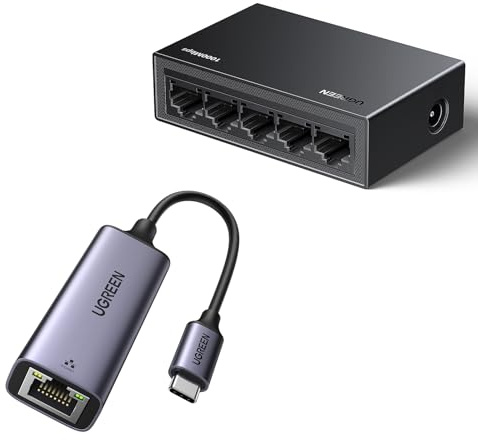 UGREEN Switch Ethernet 5 Puertos Conmutador de Red LAN Splitter Gigabit Velocidad de 10/100/1000 Mbps, Ajuste Dúplex, Plug and Play, Hub RJ45 para TV/Portátil/Enrutador/Monitor