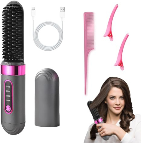5Pcs Brosse Lissante Sans Fil, Chauffage Céramique Fer à Lisser
