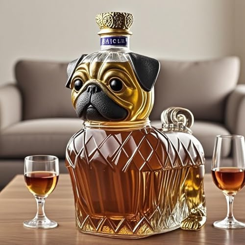 300 ml karaff dekanter whiskystaty skulptur - rolig 3D-mopsform whisky karaffskulptur, glas hundtema vinflaska vinförvaring behållare (#1)