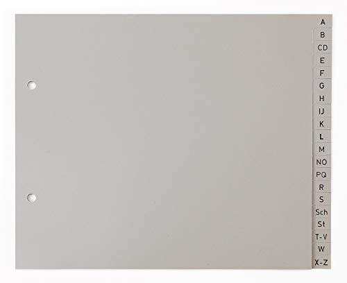 5er Set 20-teiliges Register/Trennblätter aus PP Kunststoff für DIN A4 halbe Höhe mit Buchstaben A-Z, grau Trenn-Blätter für die Ordner-Organisation im Büro.