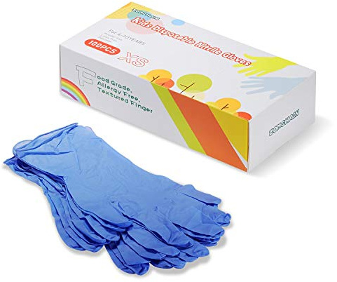 zomchain nitrile gloves Kids Gloves Disposable, Nitrile Gloves for 4-10 Years - Latex Free, Powder Free - for Kids Festival Preparation, Crafting, Painting, Gardening, Cooking, Cleaning
