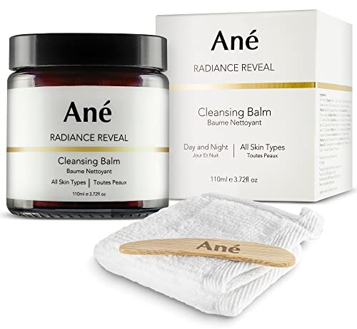 Ané Cleansing Balm Makeup Remover - Hydrating Balm-to-Milk Oil Cleanser, Dissolves Sunscreen & Makeup, Nourishes Skin Barrier, Residue-Free, Includes Travel Face Cloth, 110ml