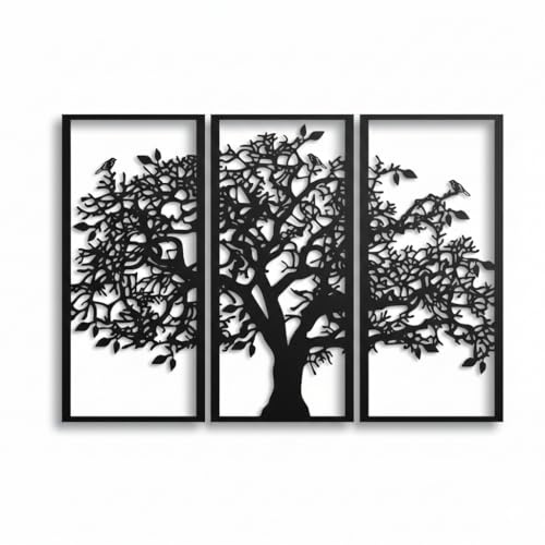 DEKADRON Árbol genealógico de 3 paneles, decoración de pared de metal, Árbol de la Vida para el hogar, decoración de sala de estar, negro