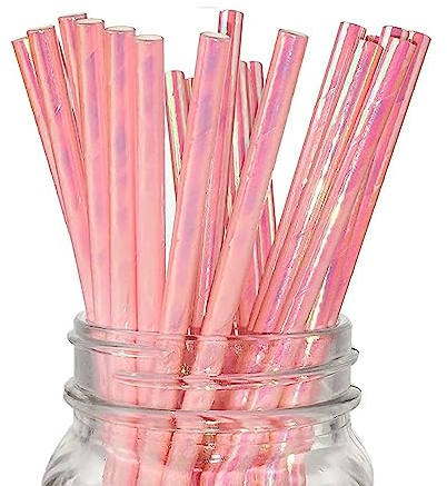 100 Pezzi Biodegradabili Cannucce di Carta Corallo Rosa Perla, Iridescente Rosa Cannucce di Carta Usa e Getta per Natale, Compleanno, Matrimonio