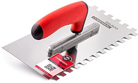 COMENSAL Truelle de Dentée - Taloche pour Colle en Acier Inoxydable - Crantée Outil de Tuile - Made in EU - Dent 10x10 mm