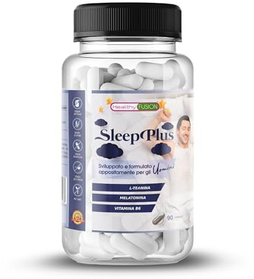 Healthy Fusion Sleep Plus per Uomini | Formula Avanzata a Base di Melatonina, Valeriana, Passiflora e Teanina | Addormentati Velocemente e Risvegliati Riposato | Benessere Maschile | 90 Capsule