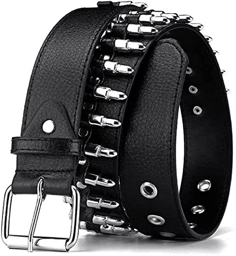 Rsleepd PEAFAN Bullet Studded Punk Rivet Belt, Schwarzes Leder Rock-Gürtel Mit Silbernen Kugeln für Frauen Und Männer, Standardgröße