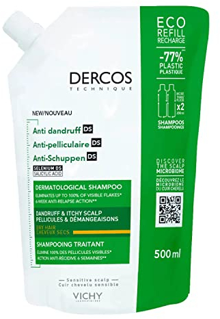 Vichy Dercos, Shampoo Anti-Forfora DS Eco-Ricarica, Per Capelli Secchi, Azione Riequilibrante, Effetto Anti-Ricomparsa, Arricchito con Disolfuro di Selenio e Acido Salicilico, 500 ml