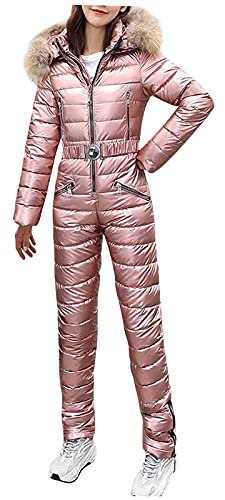 IQYU Schneeanzug Damen Einteilig Warm Skioverall Wasserdicht Skianzug Mit Kapuze Snowboardjacke Winter-Overall One Piece Ski Suit Ski-Anzug Schnee Skifahren Sätze Outdoor Winddichte Jumpsuit