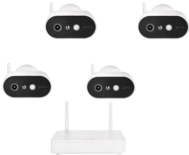 Vier Akku-Kameras Pro mit Basisstation PPIC91000 - Komplettset - Smarte kabellose Überwachungskamera mit Weißlicht-LED, 2 Wege-Audio & kostenfreier Handy-App (kein ABO)