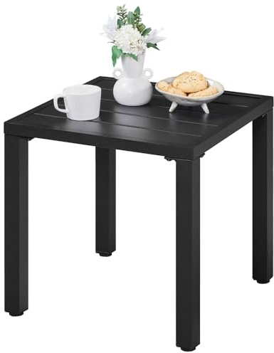 Yaheetech Mesa de Comedor Jardín Auxiliar Exterior Cuadrada Metal Mesa de Café Resistente Mesa Auxiliar Outdoor 45X45X45,5 cm para Terraza Patio Balcón Color Negro