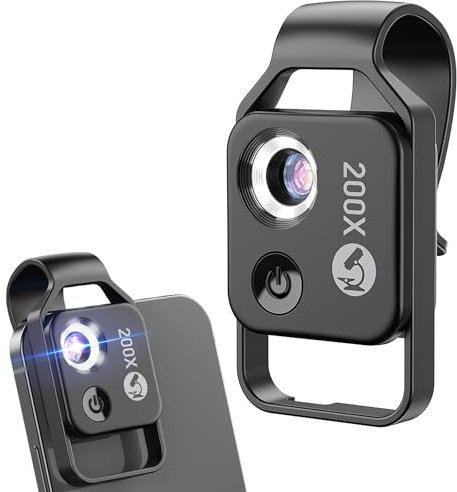 OBEST Handy Mikroskop 200X für Smartphone-Kamera, Mini-Taschenmikroskop Mit CPL Linse und LED-Licht, Digital für iPhone oder Android-Handys (Schwarz)