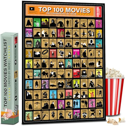 Zamzal Top 100 Movies Scratch Off Poster - Bucket List IMDB Family Recommendation Movie - Gift Date Night List Cards Films (Movie Artwork)