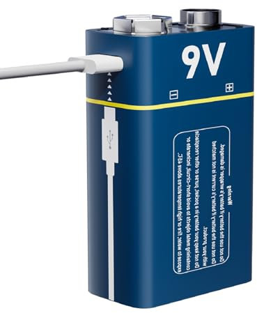 Kamnnor Batería de bloque de 9 V, batería de 9 V tipo C recargable, batería de litio de 650 mAh, batería de bloque de 9 V con cable de carga tipo C, carga rápida, 1200 veces de carga de ciclo, 1