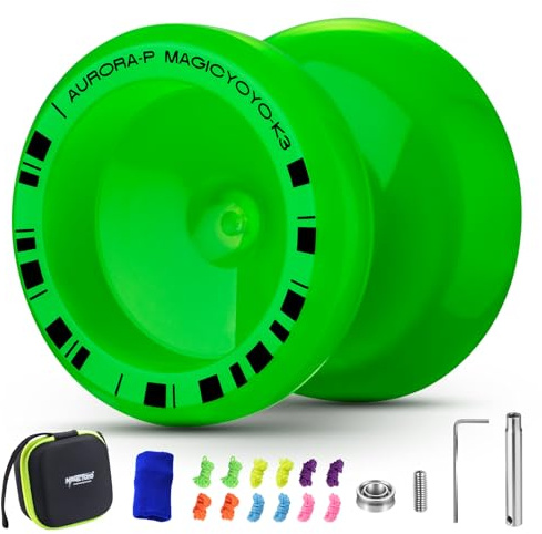 MAGICYOYO K3 Aurora-P Glow in the Dark, 2 in 1 Responsive & Unresponsive Yoyo, Professional Trick Yoyo for Kids and Adults, Plastic Yo Yo for Boy and Girl, with 12 Strings, Accessory Kit