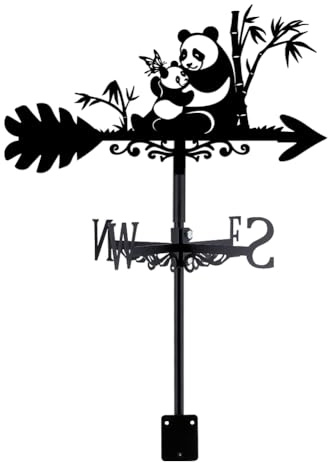 SUPERDANT Girouette de Jardin Exterieur Panda en Métal Girouettes Indicateur de Direction du Vent Instrument de Mesure Installation sur Toit Décoration Artistique Noir Deco Exterieur Cadeau du Père