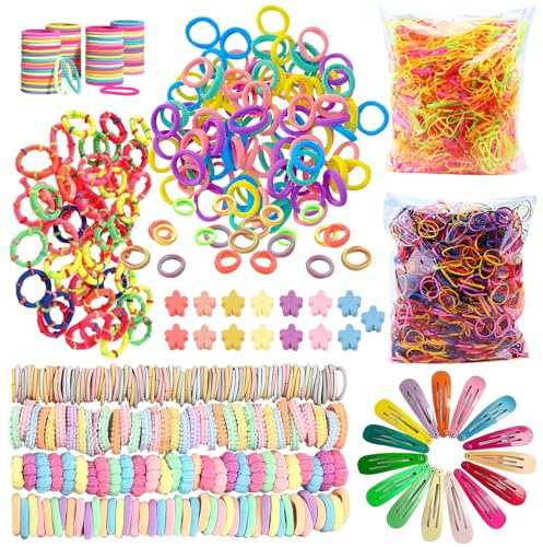MLPKOI 1030 Piezas Gomas de Pelo Niña, Gomas Elásticas para Mujeres, Mini Bandas, Elástico Pelo Coletero Niñas Colorido para Niñas Bebé, Bandas de Algodón Suave Tejidas, Elástico Cabello Hair Ties