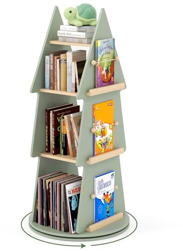 COSTWAY Libreria Girevole per Bambini, Scaffale Moderna in Legno a Forma di Albero con 4 Ripiani, Libreria Salvaspazio per Camera da Letto, Studio e Soggiorno, 48 x 102 cm