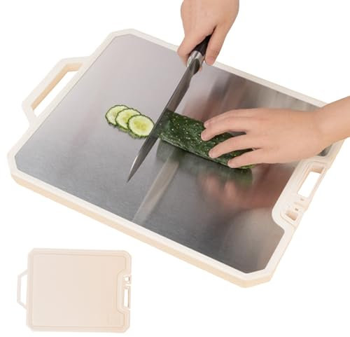 Chopping Board, Stainless Steel Non-Stick Chopping Board - With Garlic Grating , Food Plate, Can Be Used On Both Sides, Easy To Clean For Fruit, Meat, Cheese and