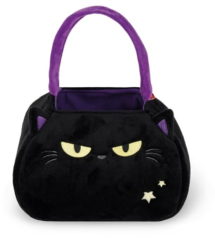 LEGAMI - Sac pour Halloween des Bonbons ou Un Sort, Black Kitty, Sac à Bonbons, Sac à friandises, en Tissu Souple Pliable, avec poignée, 20 x 35 x 3 cm