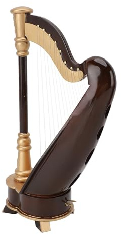 TIKATARER Modello Mini Arpa da 25cm, Ornamento di Replica di Squisito Strumento Musicale in Miniatura in Tiglio con Copertura per Musica e Copertura per Scrivania, Libreria