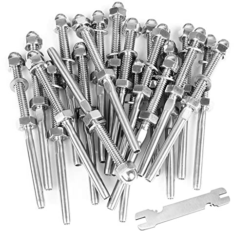BLIKA 20 Pack 1/8 Cable Railing Swage Threaded Stud Tension End Fitting Terminal for Cable Deck Railing, T316 Stainless Steel, Swage Threaded Terminal, 1/8 Cable Railing Hardware