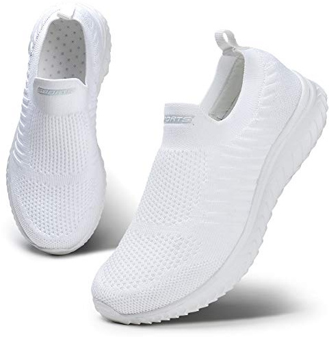 HKR Scarpe Ginnastica Donna Senza Lacci Sneakers Camminata Ortopediche Comode Palestra Sportive Slip on Snickers Traspiranti Running Corsa Tennis Leggero Camper Donna Trekking Bianco 37 EU