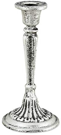 Relaxdays Kerzenständer, einarmig, für Tafel- & Stabkerzen, Vintage, antik, Kerzenhalter Gusseisen, HD 19 x 9 cm, silber