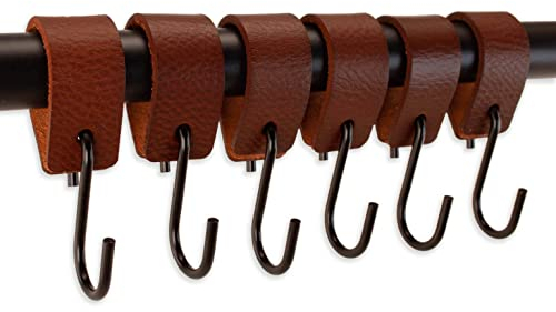 Brute Strength - Ganchos en forma de S multifuncionales de cuero - Coñac - 12 piezas - Gancho para abrigos - para la cocina, el baño, el dormitorio y la oficina