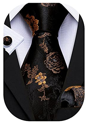 Barry.Wang Flower Ties for Men Handkerchief Cufflinks Set Wedding Necktie Set Party