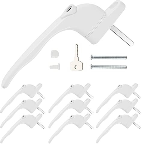 DIDA® White UPVC Window Handles 10-Pack - Universal Lockable Espag Handles for Double Glazed Windows, 40mm Spindle (Left/Right Fit)