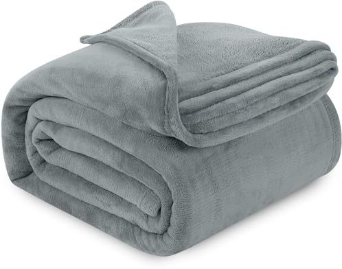 Soft Fleece Blanket for Bed Queen Size Cool Grey (90x90 Inch)